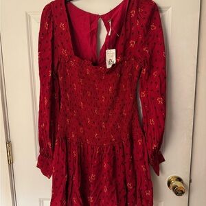 NWT Free People Red Long Sleeve Dress XS